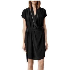 ALLSAINTS 100% Silk Black Dress with Zipper Details.  Size 0.